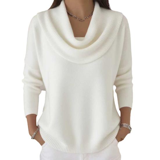 Pull Femme Col Bateau Manches Longues Couleur Unie Hauts Pull-Over Coupe Slim Doux Respirant Hiver Superposition Tricots Décontractés