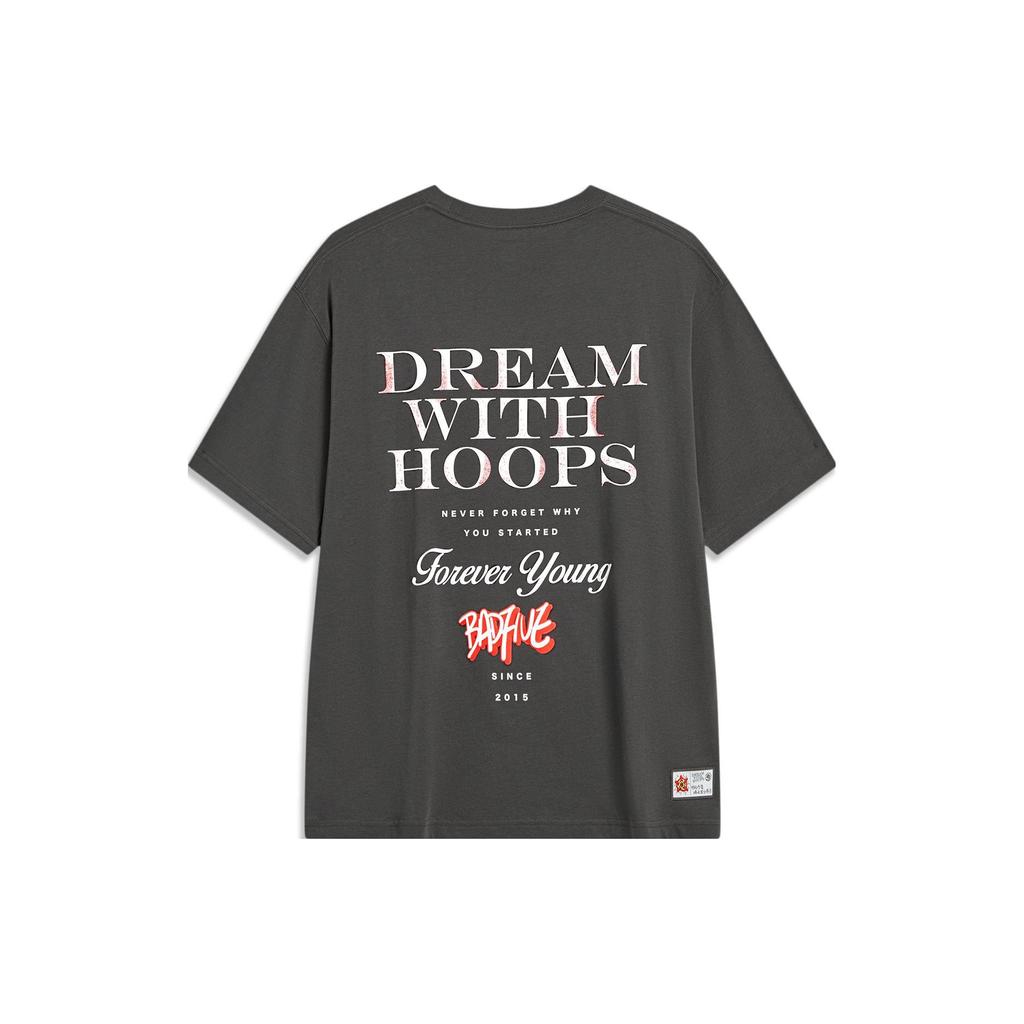 Li-Ning Badfive Series Graphic Print Crew Neck Short Sleeve T-Shirt Unisex Tops Black AHST915-3