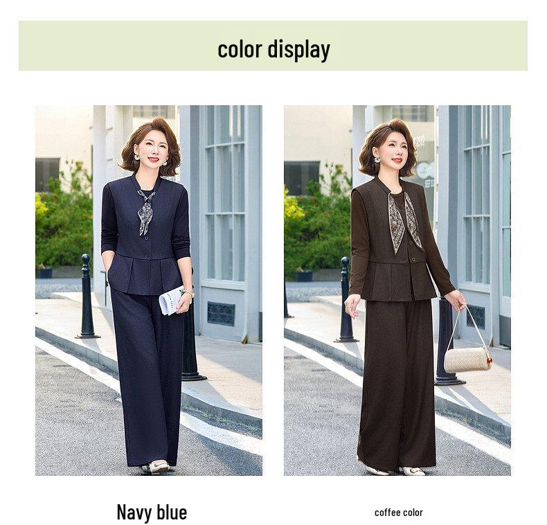 Elegant Spring Vest & Wide-Leg Pants Set: 2026 Slimming Three-Piece for Middle-Aged Women