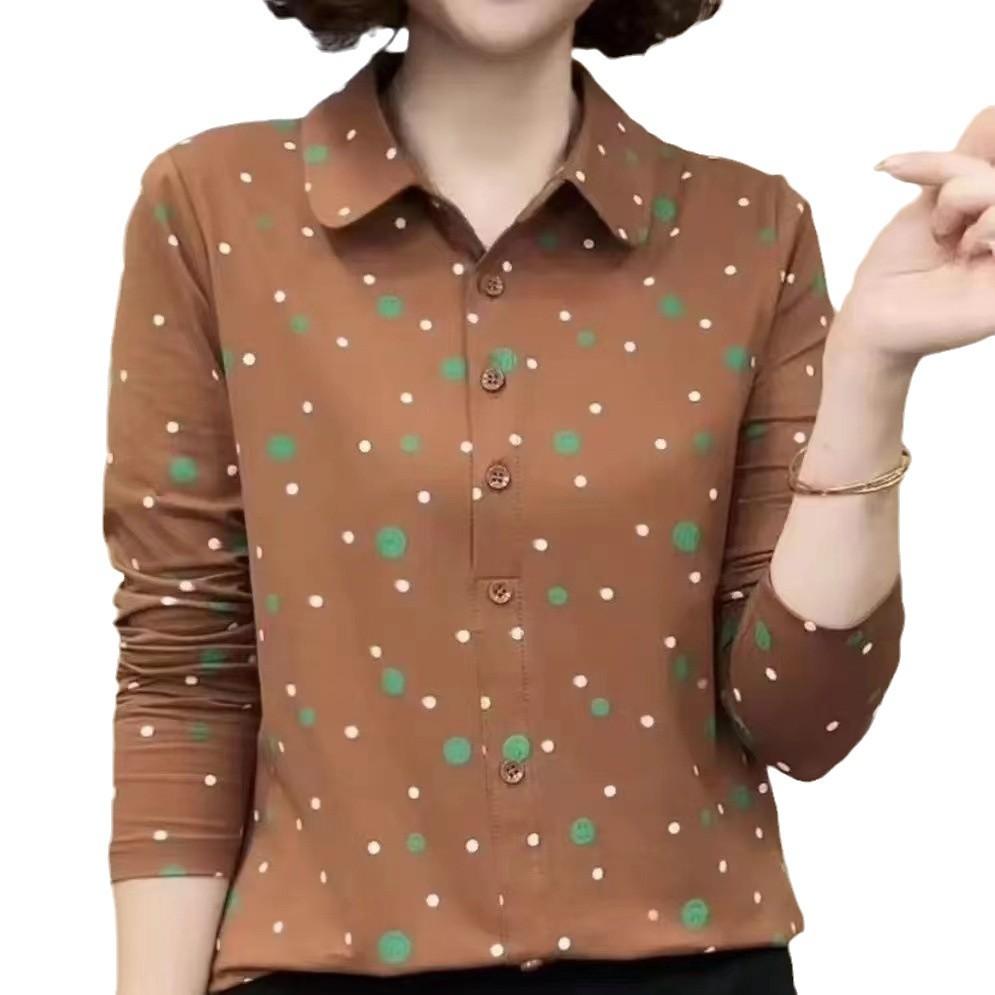 2025 new middle-aged spring and autumn T-shirt top shirt in the elderly blouse collar bottoming shirt