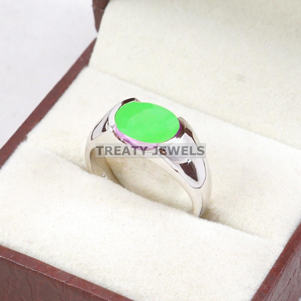 Jade Oval Cut Gemstone With 925 Sterling Silver Ring For Men's #B169 JL375675700955