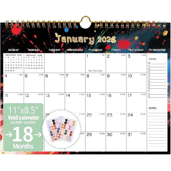 2026-2027 Wall Calendar, Calendar 2026-2027, 18 Monthly Wall Calendar from January 2026 to June 2027, 11 x 8.5 Inches Thick Paper, Large Ruled Blocks