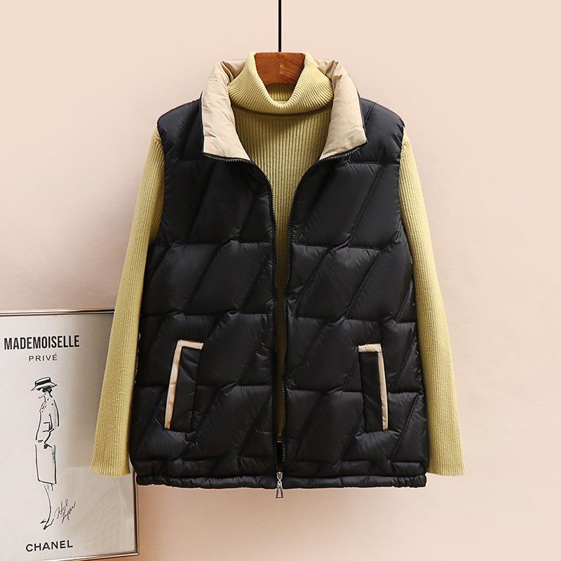 Autumn and Winter Short Warm Stand-up Collar Western Style All-match Down Cotton Vest Women's Large Size Waistcoat Jacket Vest