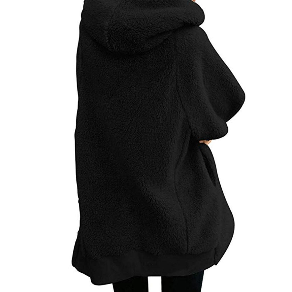 Damer Ensfarget Oversized Glidelås Ned Hettekåpe Cardigans Yttertøy Med Lomme