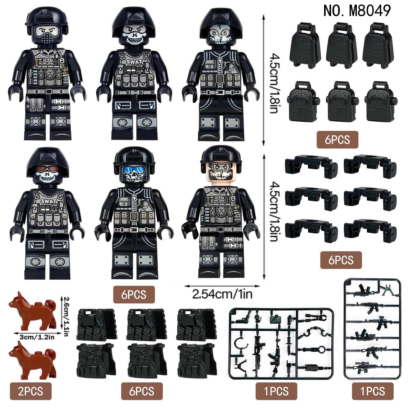 M8049 Black Ghost SWAT Minifigure Set: Military Weapons & Building Blocks Toy