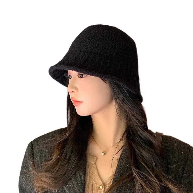 Simple Solid Color Water Bucket Hat For Women Warm Knitted Cap Breathable Gift