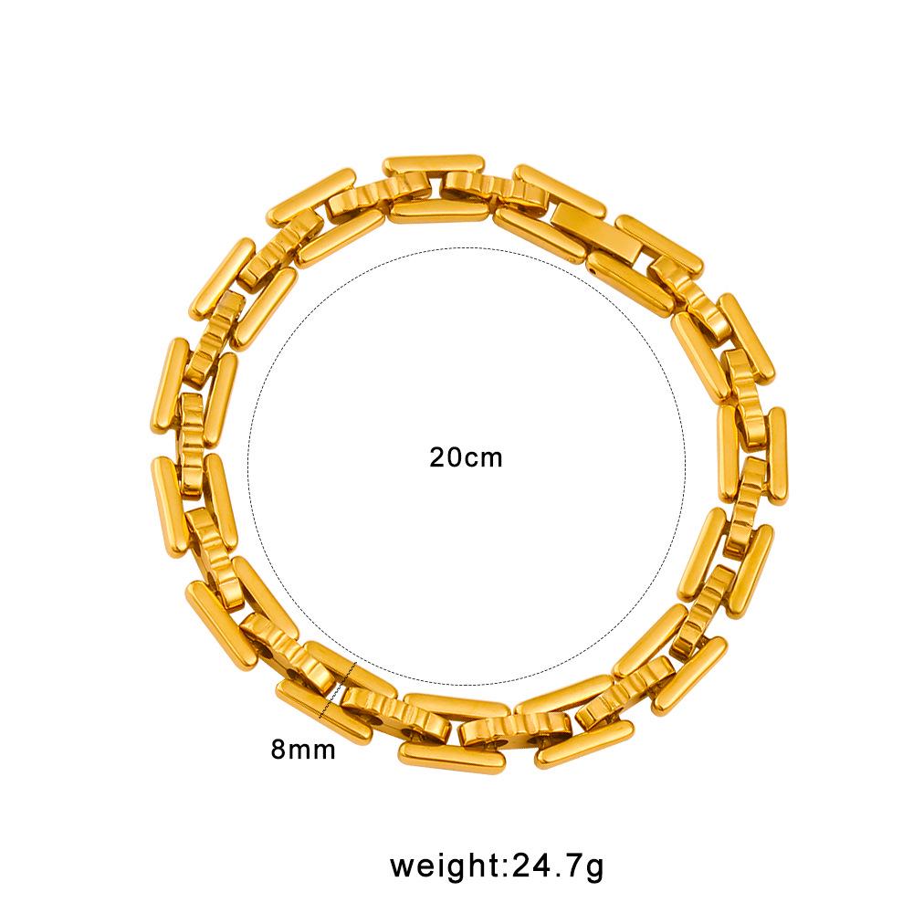 European Style 18K Gold Titanium Steel Square Link Necklace & Bracelet Set