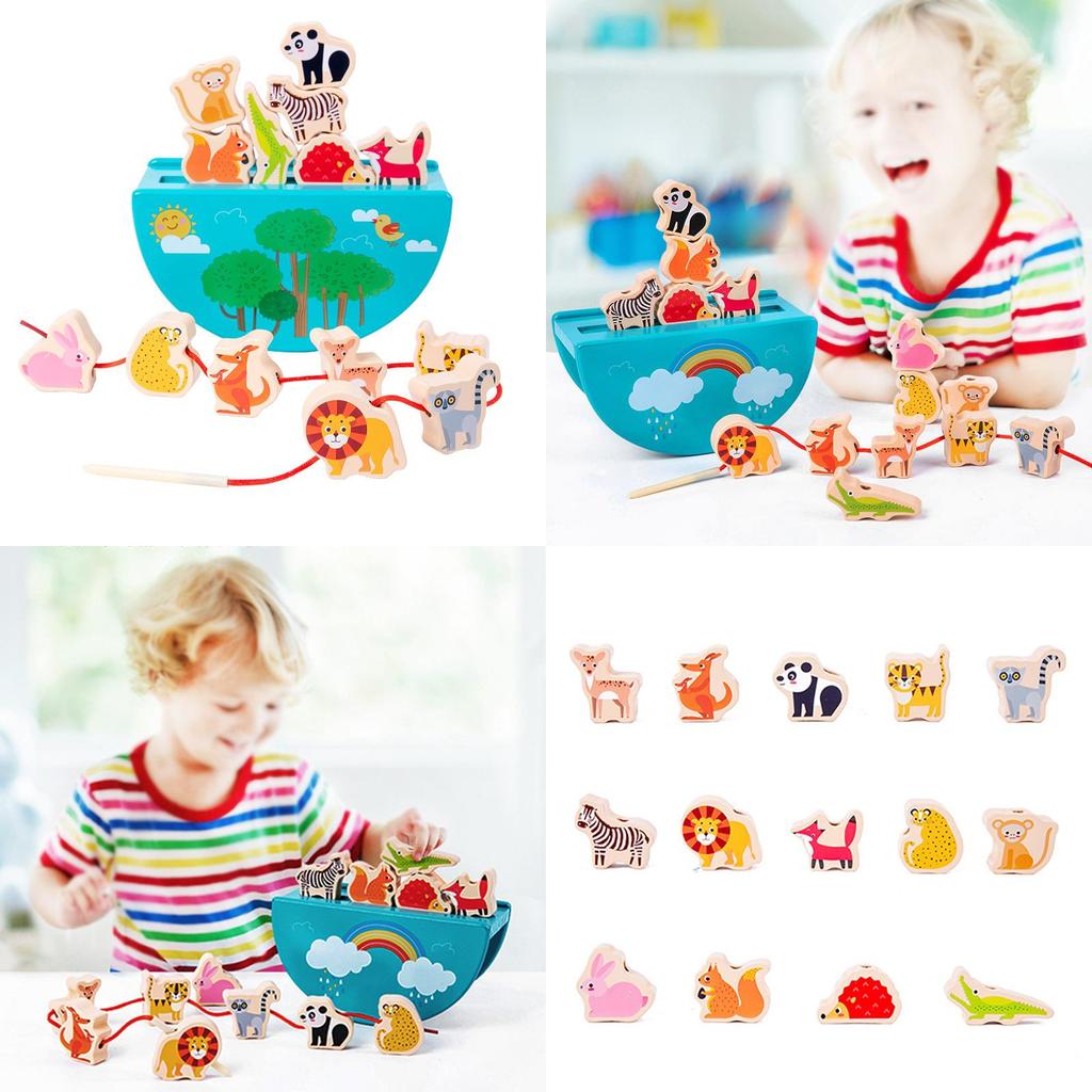 Animal Balance Building Blocks For Toddlers Wooden Bead Stringing Toy
