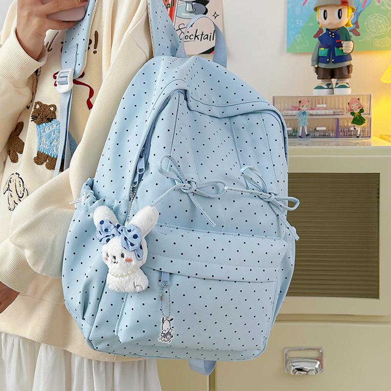 Schoolbag Korean Polka Dot Bow Sweet Schoolbag Female Junior High School College Student College Style Backpack Travel Backpack