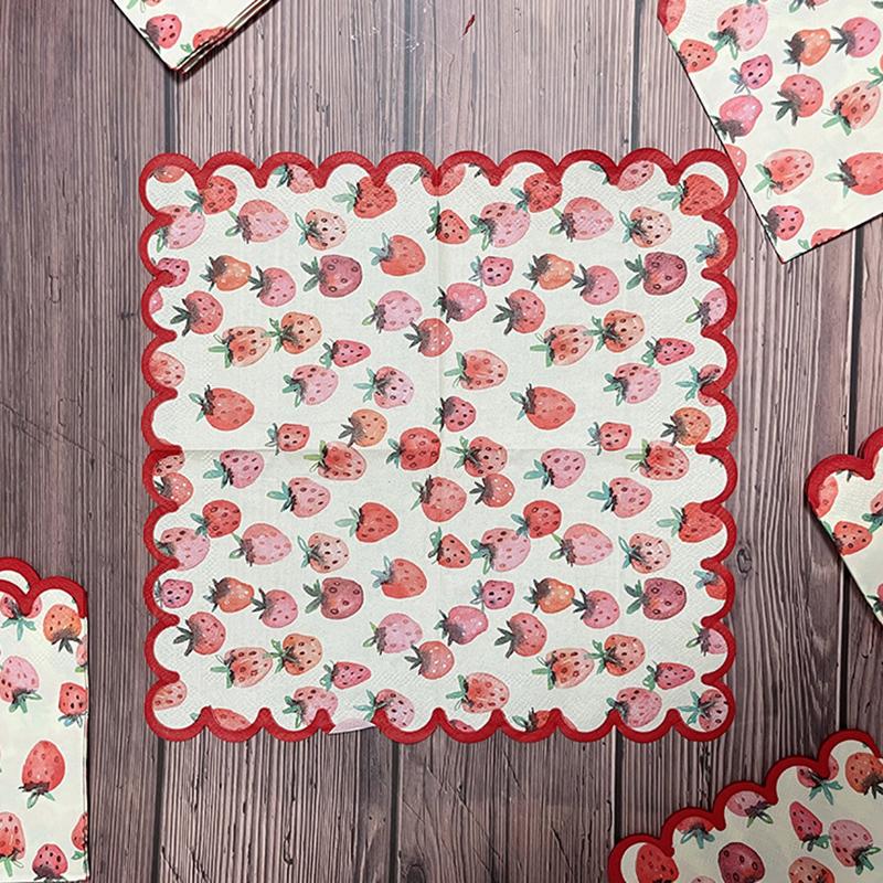 SCIONE Red Strawberry Printed Trim Cocktail Paper Tissue Bar Party Paper Party Atmosphere Flower Paper Tissue