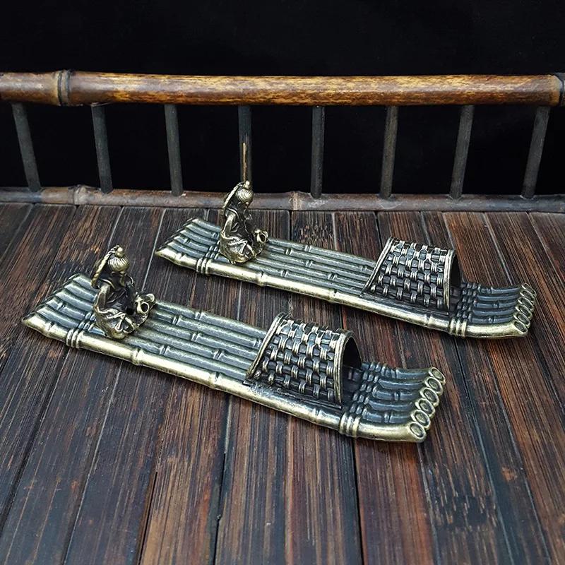 1pc Alloy Zen Boat Incense Holder with Fisherman Design, Meditation Decor Incense Stick Burner (Without Incense)