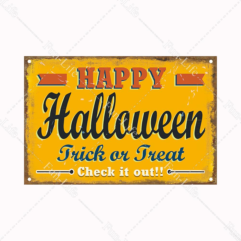 Halloween Pumpkin Tin Sign Vintage Plate Bat Poster Painting Festival Metal Signs Bar Art Party School Wall Home Decor 20x30cm