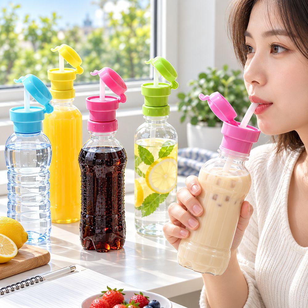 Reusable Straw Bottle Straw Lid Wide Opening Beverage Bottle Cap Daily Drinking Use