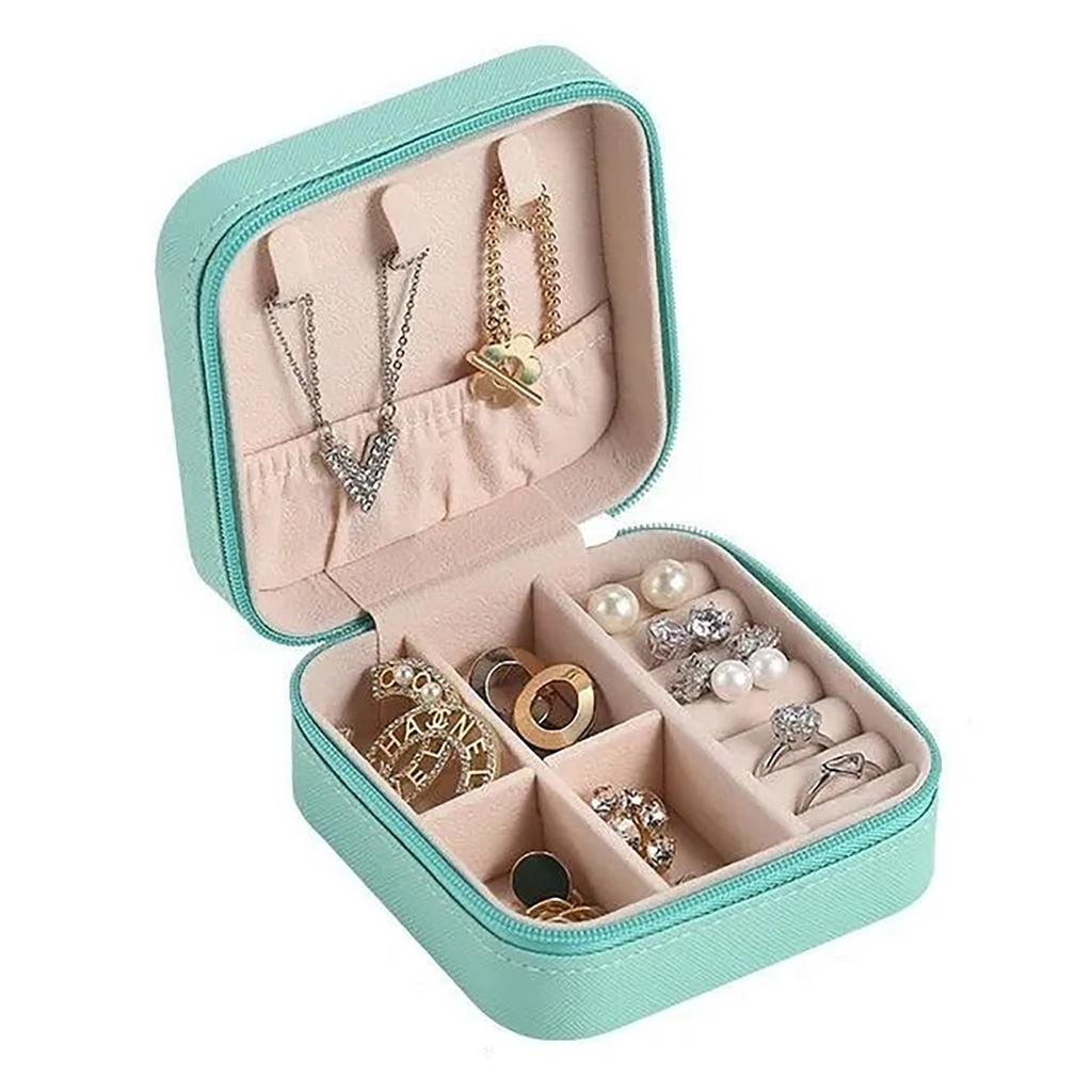 Schmuckkästchen Mintgrün Quadratisch Langlebiges PU-Leder Elegant Weit verbreitetes Schmuckkästchen für Ringe Ohrringe Halskette