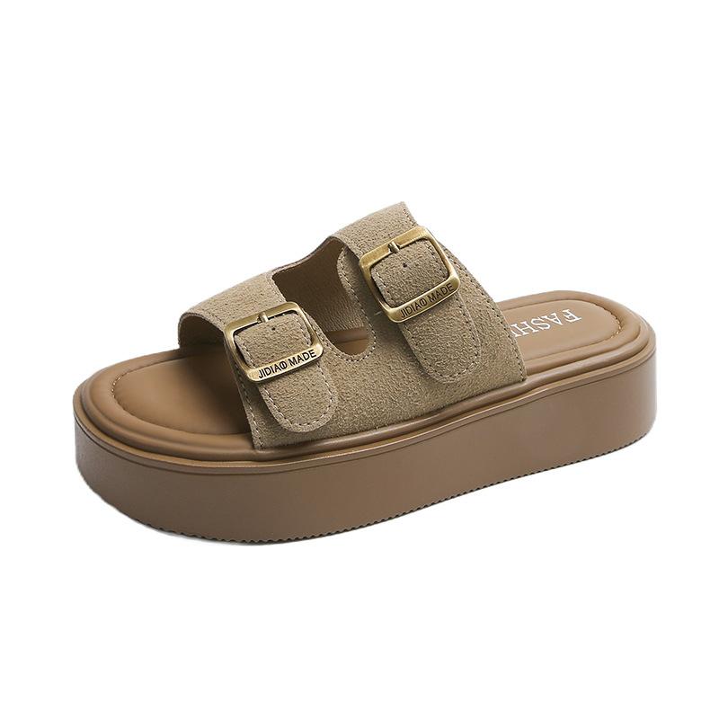 

Thick-bottomed one-word slippers for women s summer wear 2025 new models with skirts French casual shit-stepping seaside beach sandals 40 армія зелений колір
