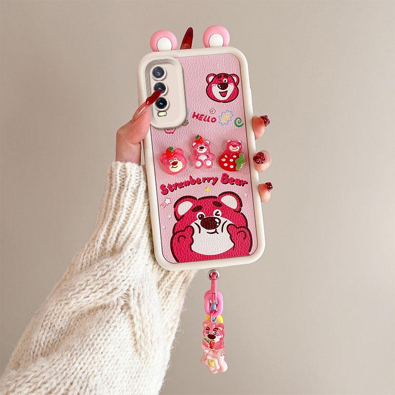 KEYSION Cute Ear 3D Cartoon Case for VIVO Y20 Y20sG Y20i with Bracelet Soft Silicone Shockproof Phone Cover for VIVO Y12S Y11S