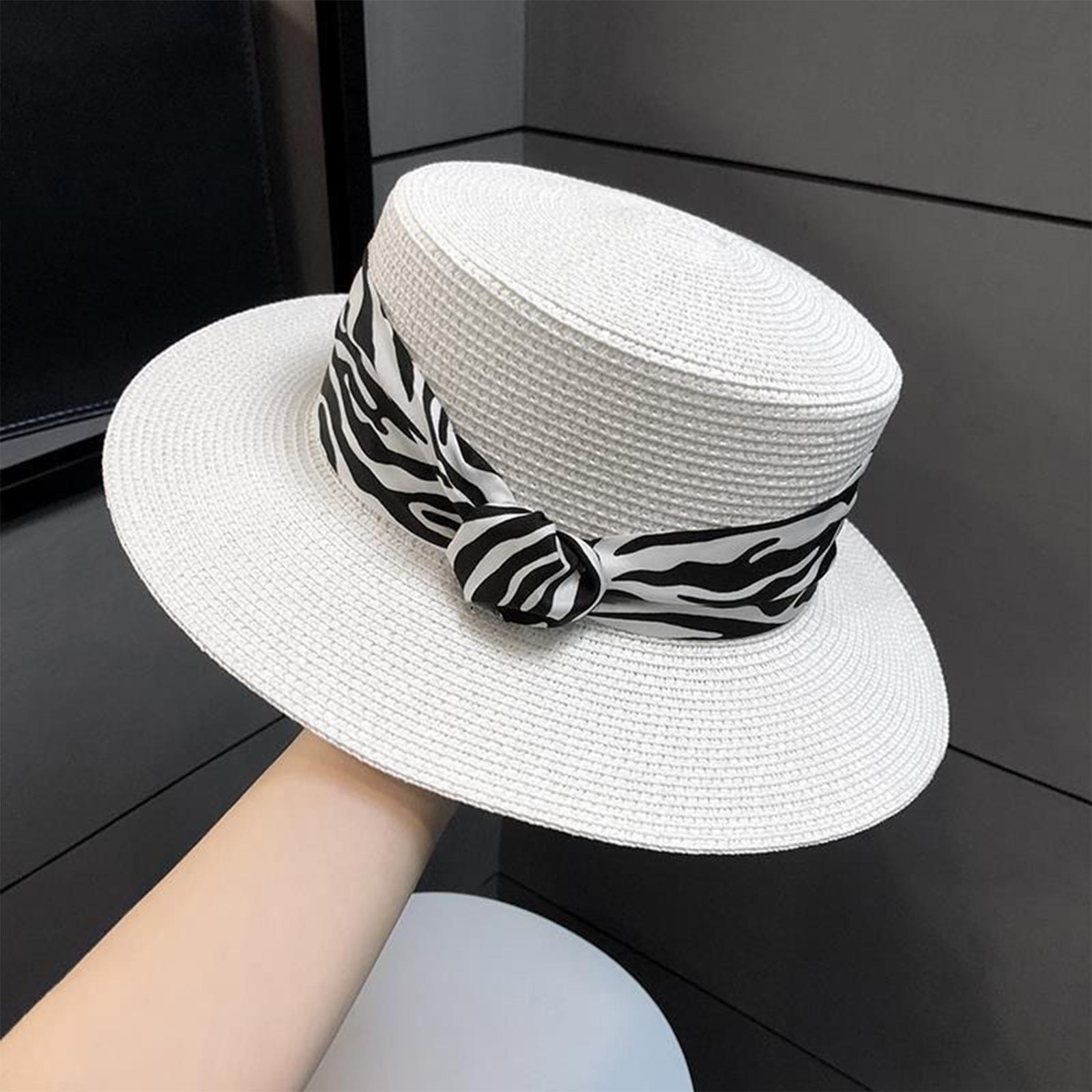 

Ladies Flat Top Hat Retro Sun Hat Outdoor Hat One Size білий
