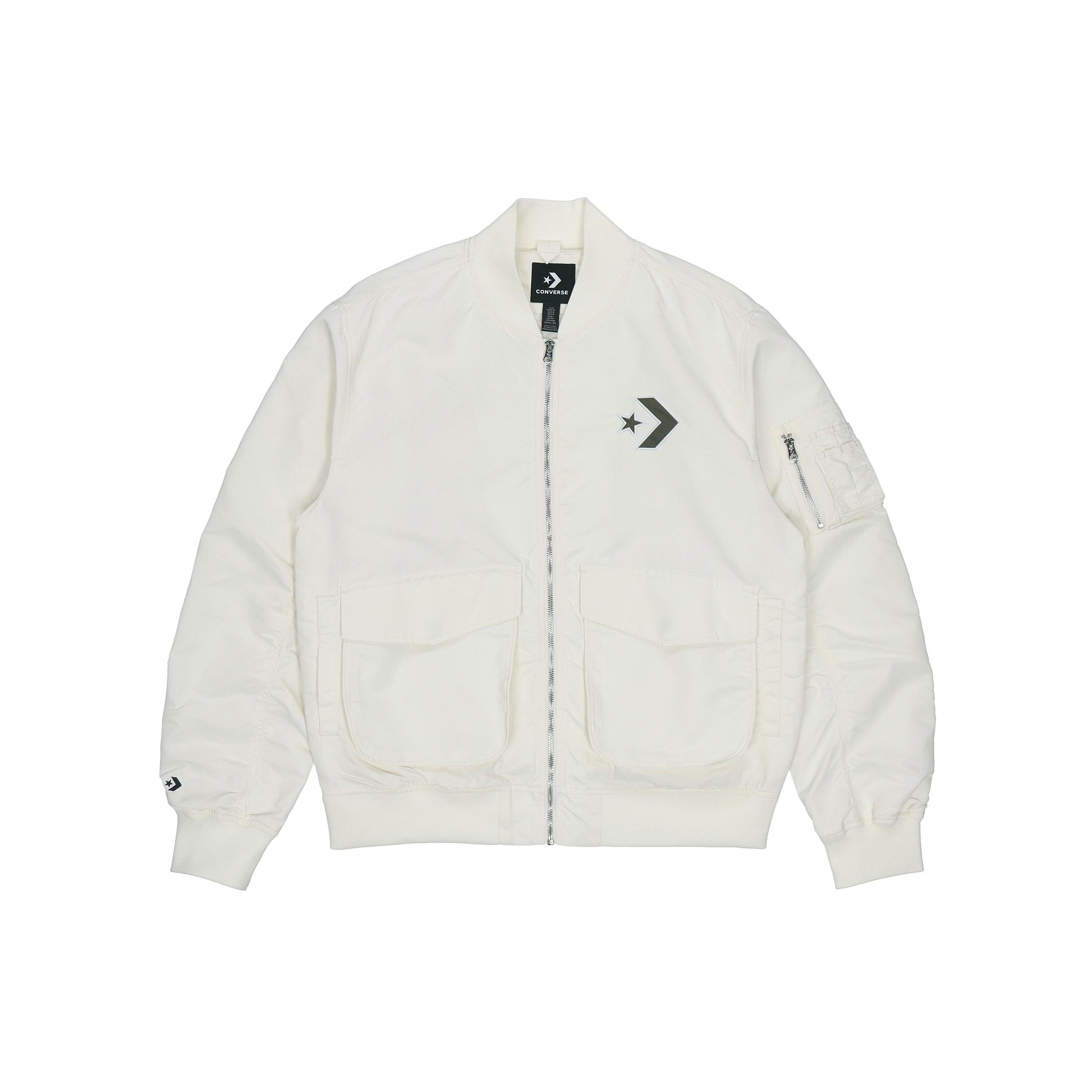 Converse SS22 Logo Loose Sports Retro aviator Jacket Couple Style White Men s 10024169-A01 L
