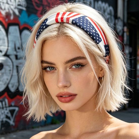 Women Headband USA Flag Independence Day Stars Stripes Pattern Headband Sponge Filling Non-Slip Hair Hoop Holiday Party Hair Accessory