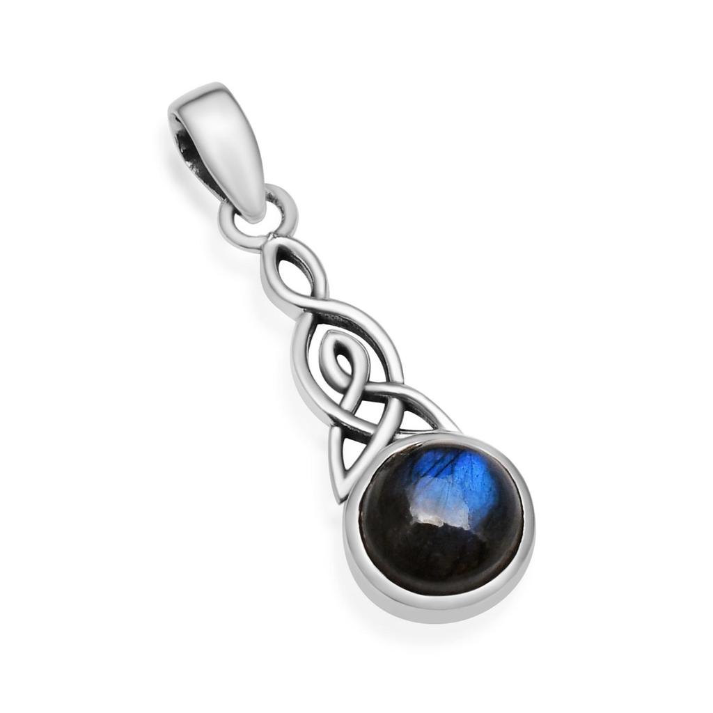 Natural Labradorite 10mm Round Gemstone Celtic Knot Triquetra Pendant 925 Sterling Silver Pendant For Women & Girls