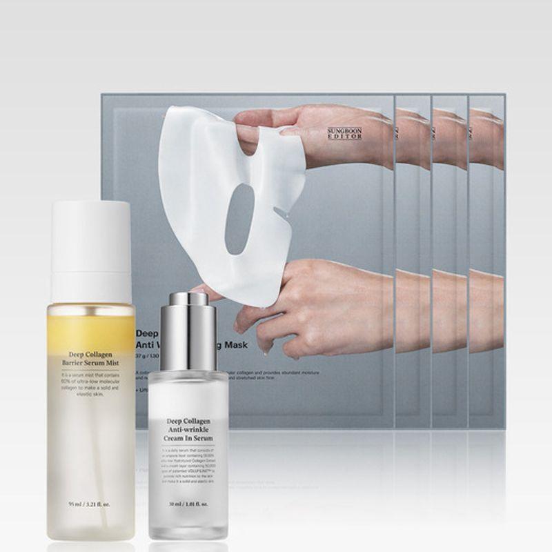 [4 sheets] Deep Collagen Power Boosting Mask Pack (1 box) + Mist + Serum