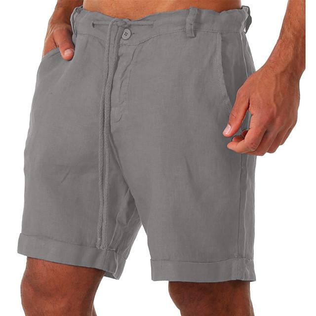 

Men s Cotton Linen Shorts Pants Male Summer Breathable Solid Color Linen Trousers Fitness Streetwear S-4XL XXXXL сірий