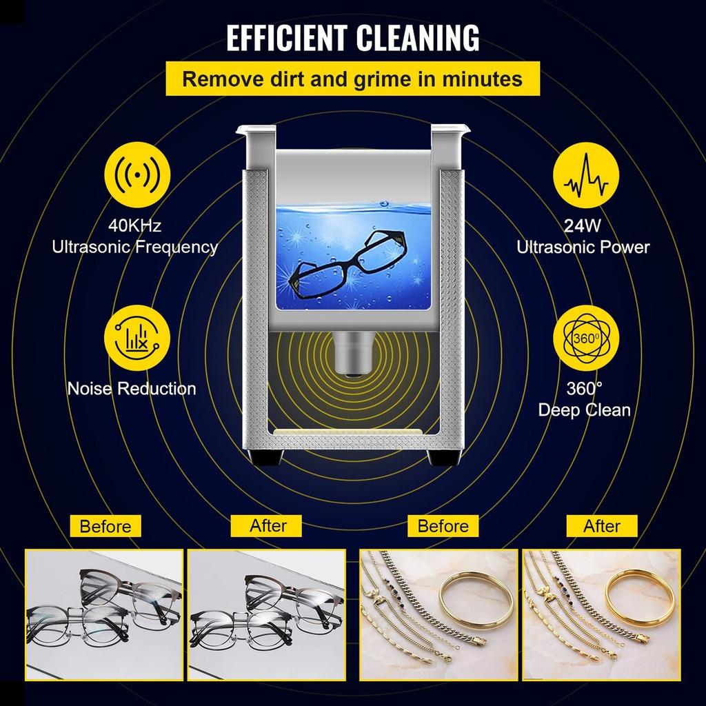 0.8L Ultrasonic Cleaners Digital Heater Timer for Cleaning Jewelry Cleaning Eyeglass 35W Stainless Steel for Commercial Personal Home Use