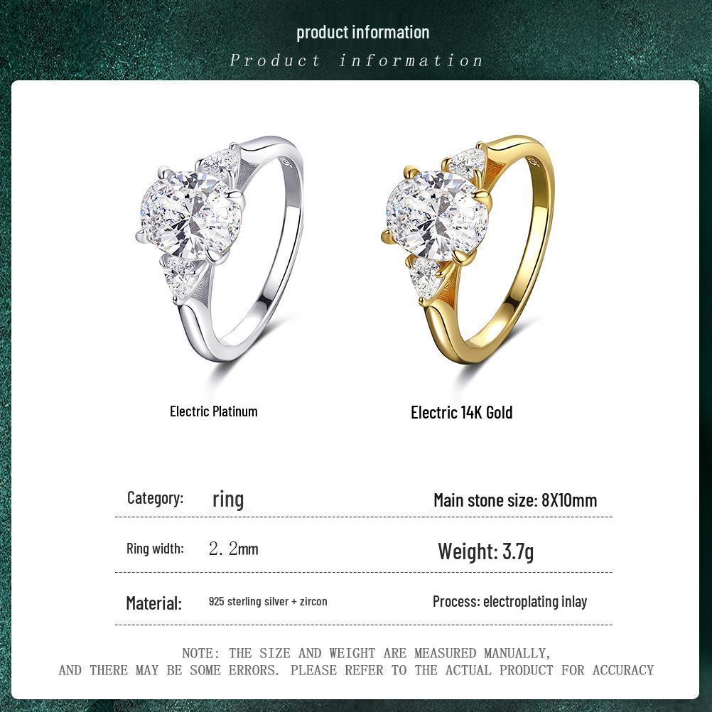 Sterling Silver Platinum-Gold Electroplated Ring with Inlaid Zircon - Fashionable Valentine's Day Gift Jewelry.