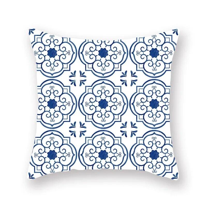 Blue Mandala Flower Geometric Print Pillowcase Living Room Sofa Bedroom Car Office Cushion Cover Home Decoration Ornament