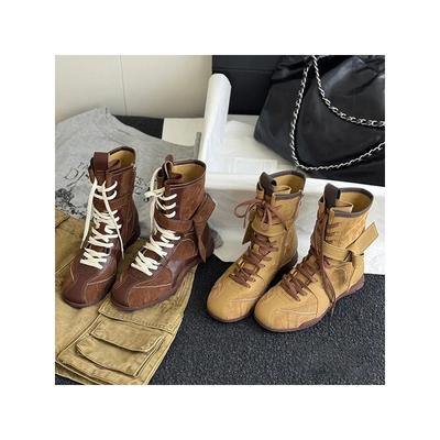 Versie van schapenvacht retro veelzijdige leren boksschoenen dames korte laarzen band zijrits bovenkleding bergbeklimmen Martin laarzen