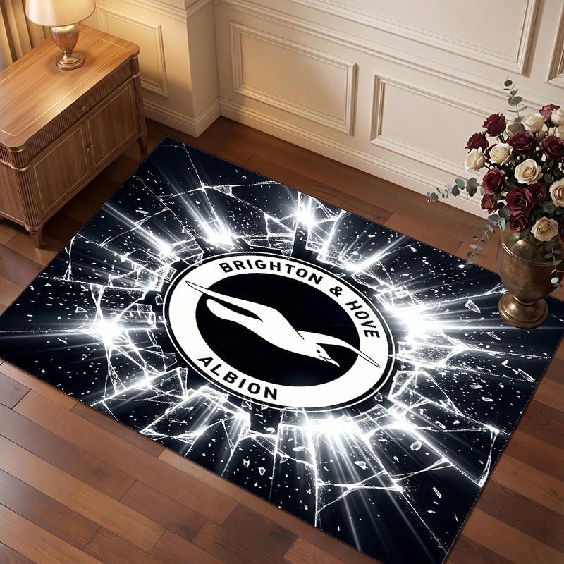 Brighton & Hove Albion Football Print Crystal Velvet Rug, Comfortable Water Absorbent Non Slip Indoor Floor Carpet