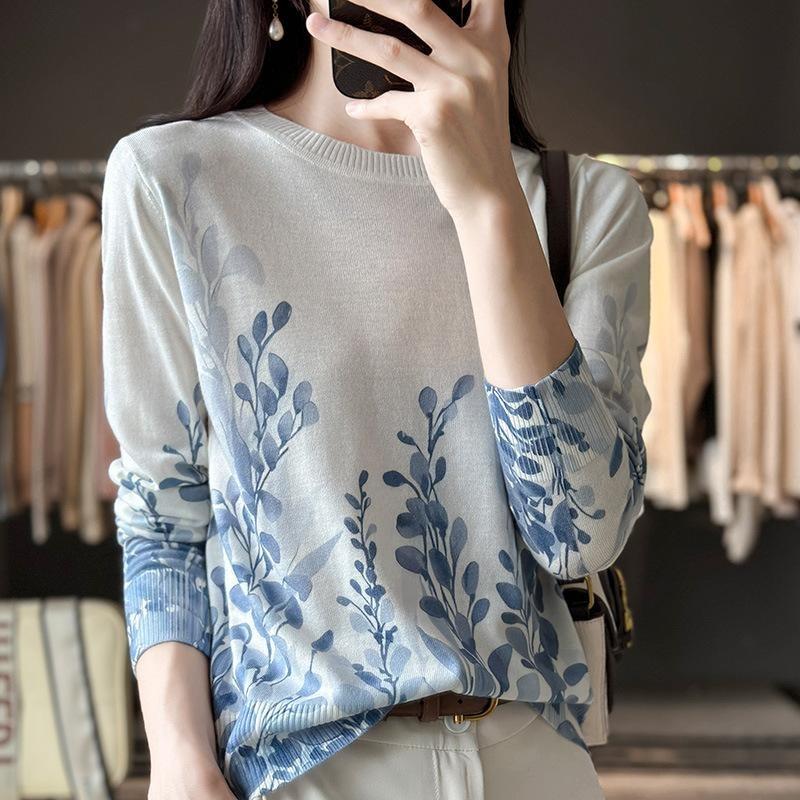 Spring And Autumn Women's 3D Printed Fashion Print T-shirt Long Sleeve Round Neck Regular Tops Holiday Weekend Clothing