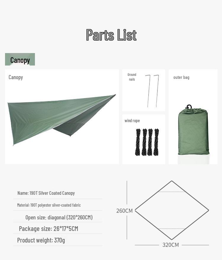 Mosquito Net Hammock with Sunshade Tarp - Outdoor Quick-Open Rainproof Set