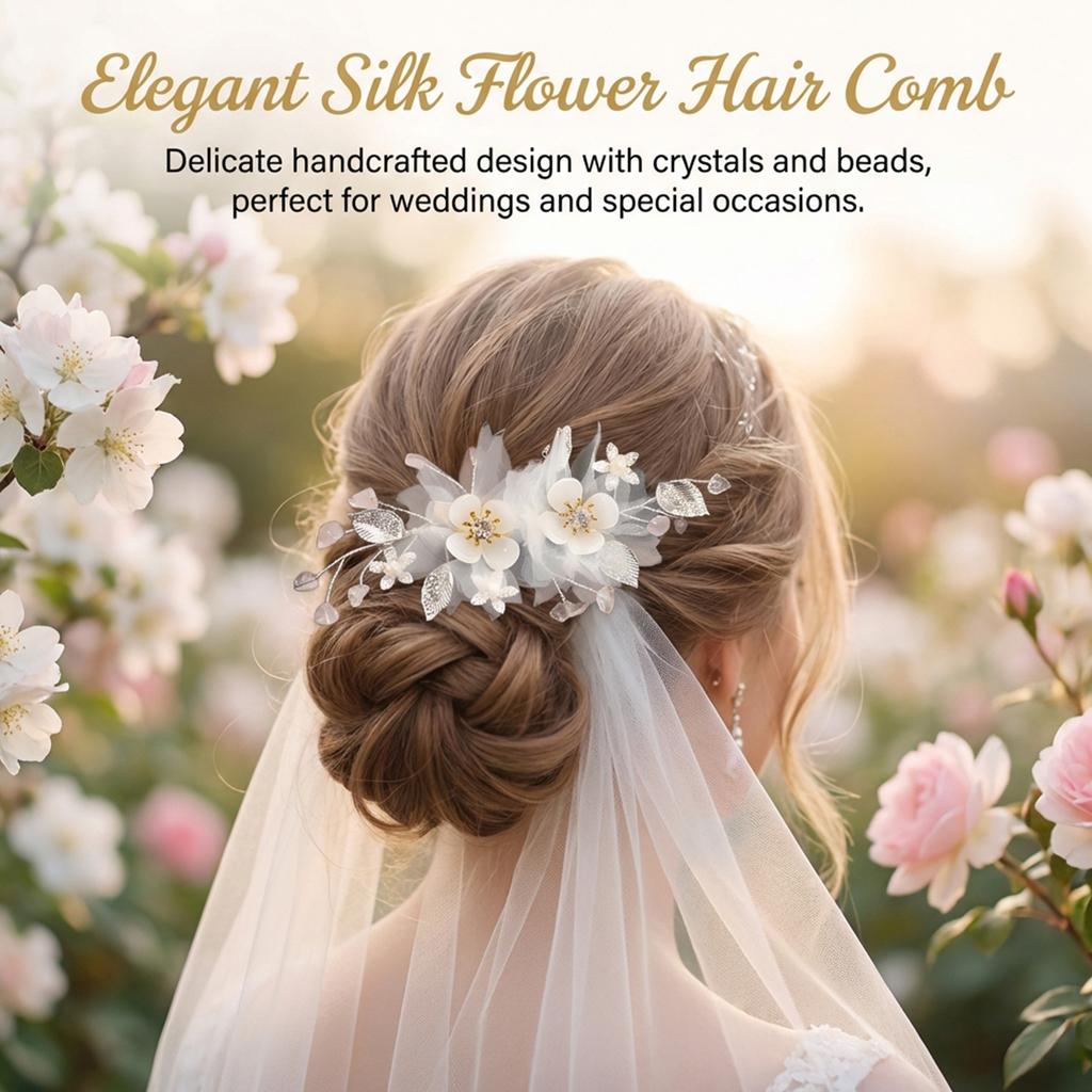 Silk Flower Hair Comb for Elegant Updos and Half-Up Styles Durable Hand-made Design for Weddings Parties Daily Use