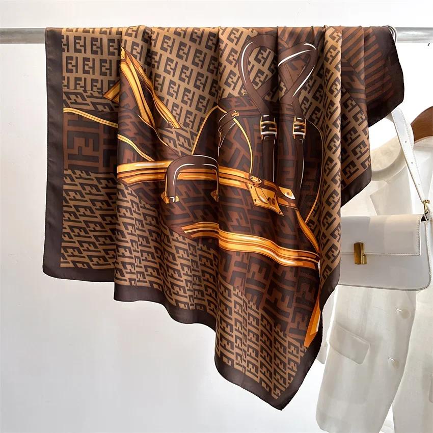 Taschentücher Haar Seidenschal 90*90cm Druck Satin Große Quadratische Seidenschals Schals für Damen Luxusmarke Designer Hijab Stirnband