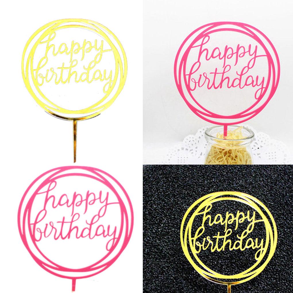 Round Happy Birthday Letter Cake Topper Acrylic DIY Cupcake Cake Smash Candle Party Handmade Stick