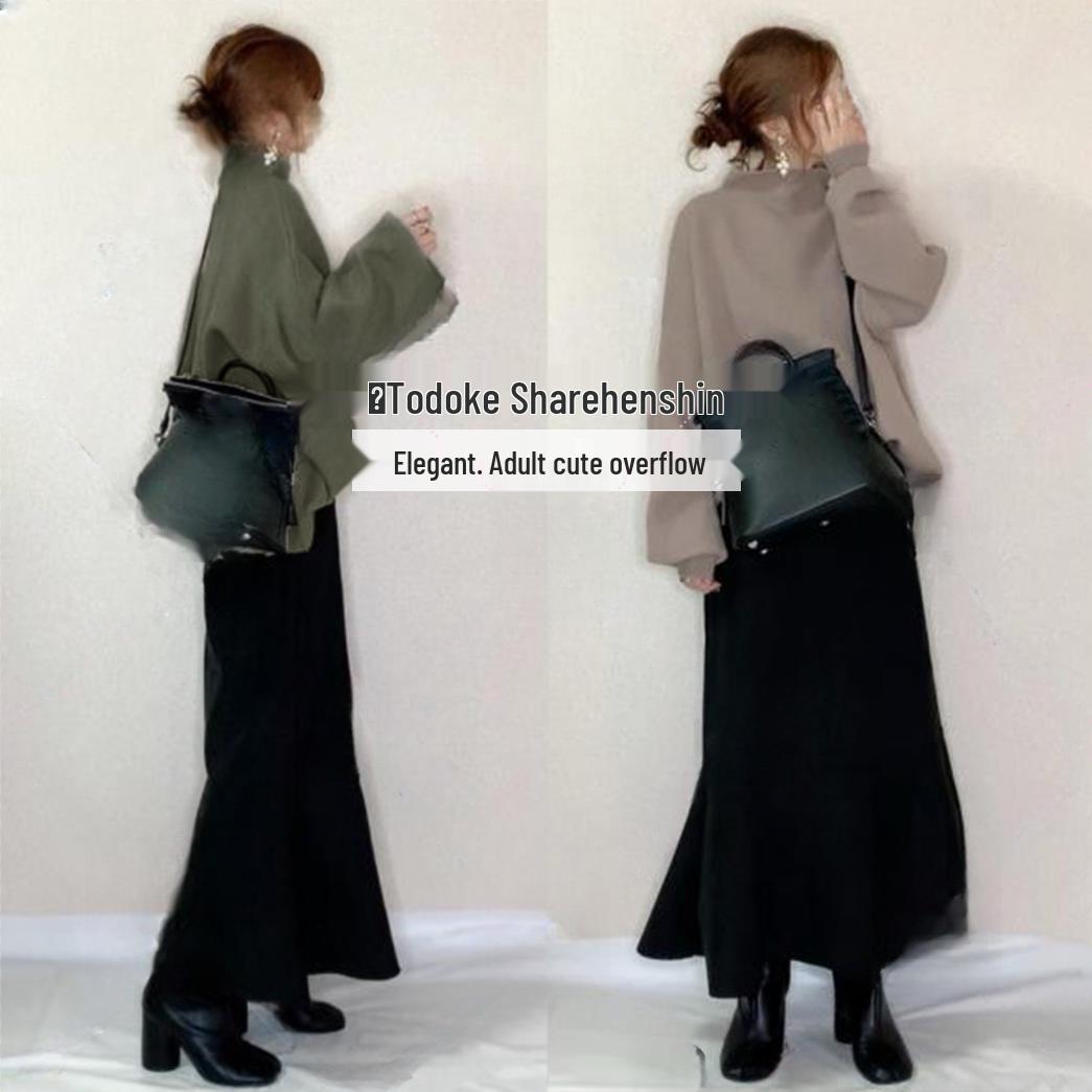 In Stock: 2026 Autumn/Winter Japanese High Neck Knit Top & Skirt Set S
