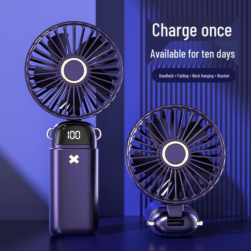 

USB Rechargeable Handheld Fan with Cross-body Lanyard and Digital Display, Customizable Logo 188*90*46.5