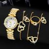6-Piece Women’s Luxury Watch & Bracelet Set - Roman Dial Quartz Wristwatch for Ladies