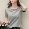 T-shirt à manches courtes et col en v pour femme, haut ample et fin, été