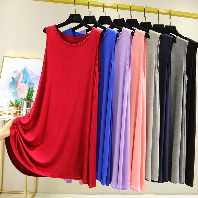 Plus Size Summer Modal Maternity Sleeveless Mid-Length Swing Dress