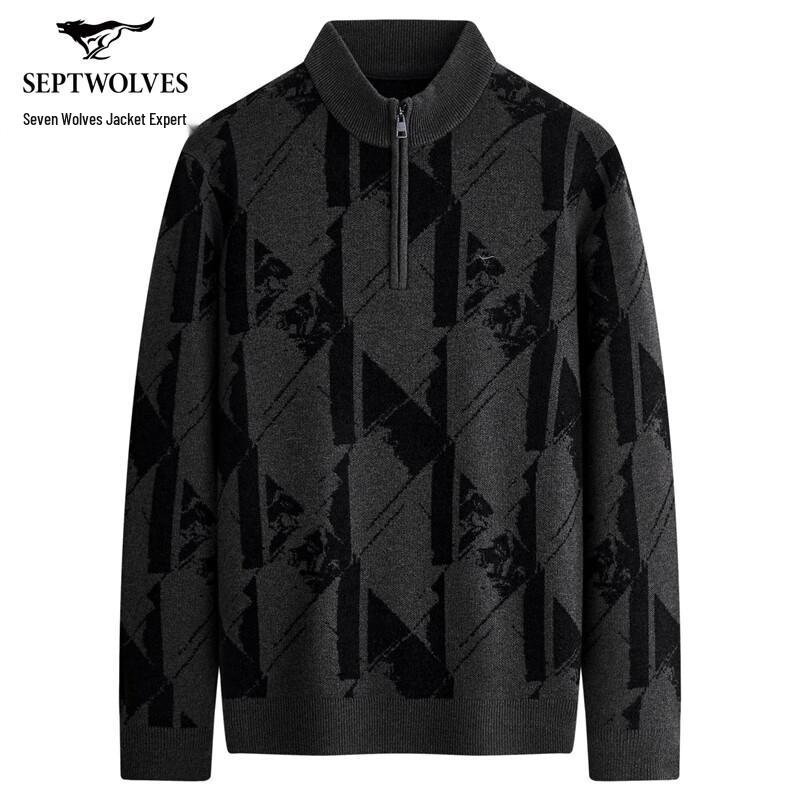 SEPTWOLVES Men's 100% Wool Thick Knit Sweater