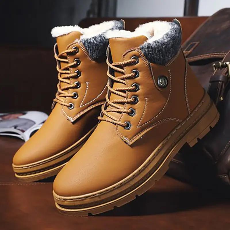 Winter Herren Casual Stiefel Trend Leder Stiefelette für Herren High-Top Baumwollschuhe Outdoor Warme Plüsch Schneestiefel Gefütterte Herrenschuhe