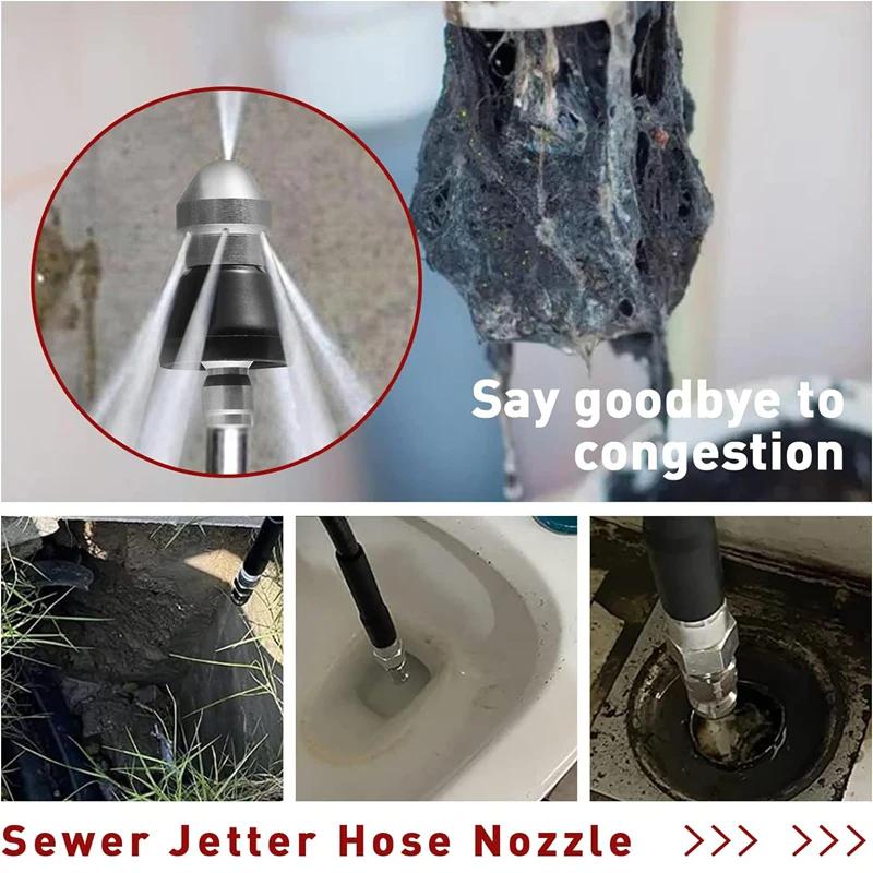 1/4 Quick Connector Pressure Washer Sewer Jetter Nozzle Sewer Cleaning Tool Pipe Unclogger Nozzle for Drain Jetting Hose 5000PSI