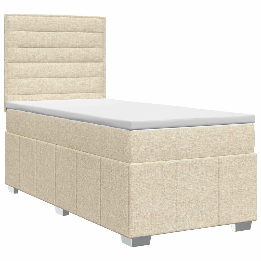 Box Spring Bed with Mattress and Headboard Cream 80 X 200 Cm Fabric