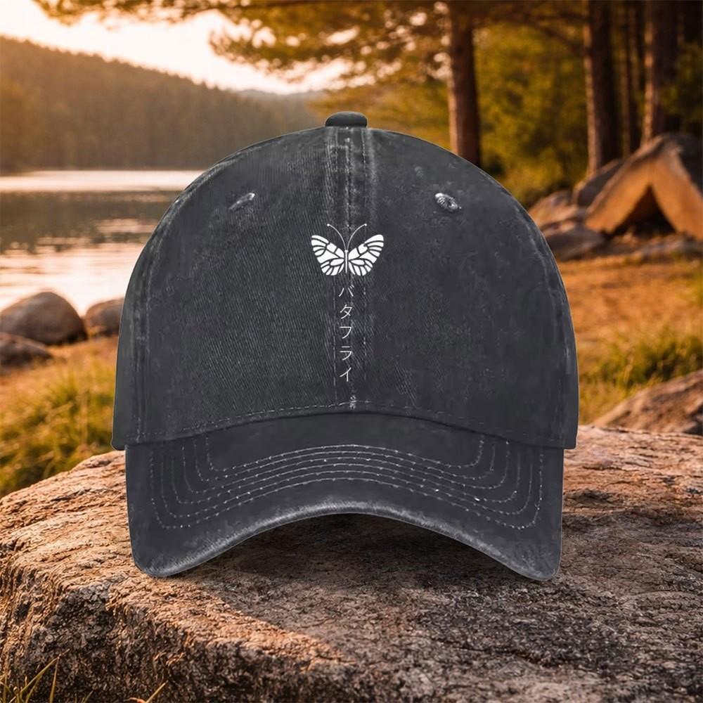 Butterfly Japanese Print Washed Cotton Baseball Cap Adjustable Outdoor Casual Snapback Hat