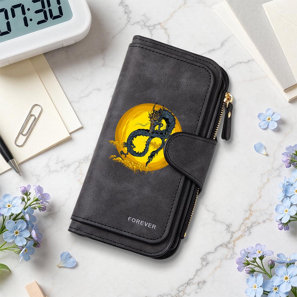 Stylish Dragon Pattern Long Wallet Forever PU Leather Multi Card Slot Portable Purse
