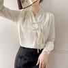 Chinese Style Button-up Shirt Women's Spring French Temperament Elegant Long-sleeved V-neck Top
