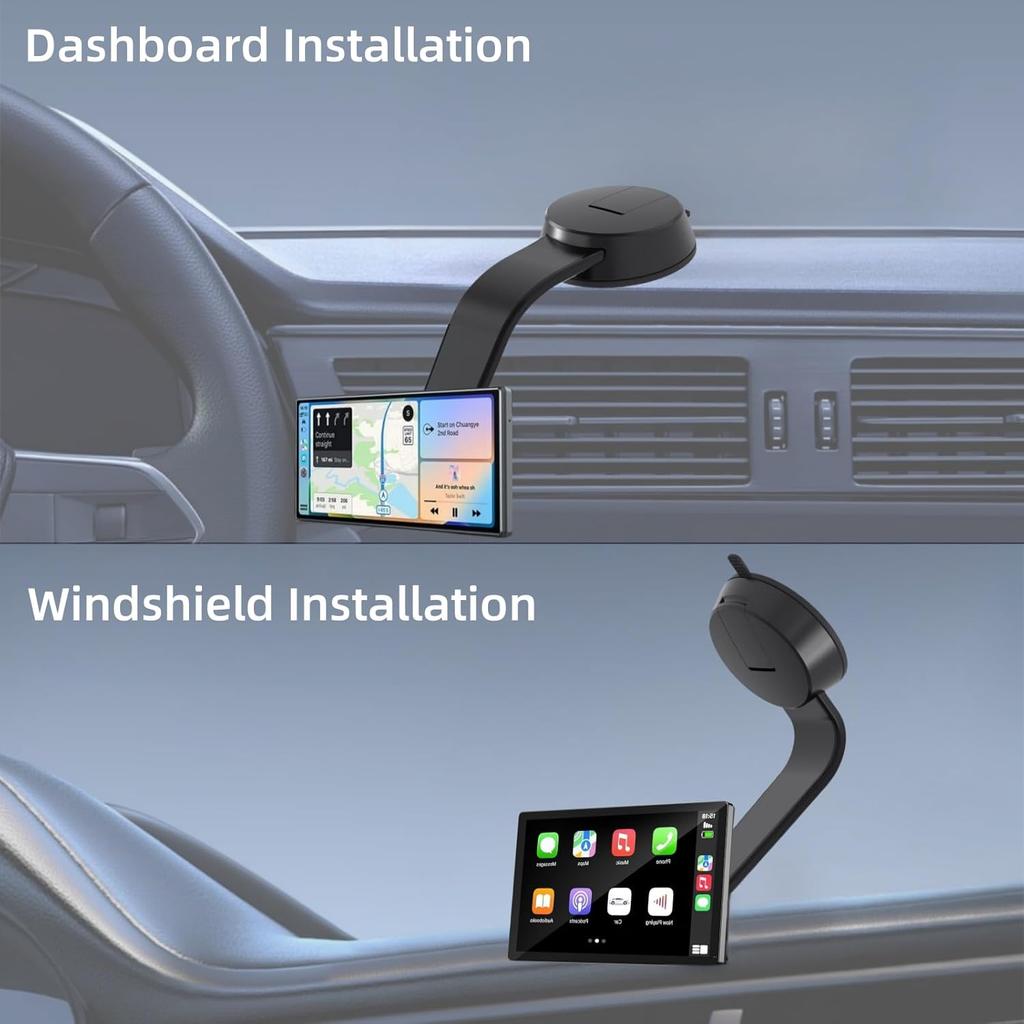 Suction Cup Mount For Carplay Screen, Adjustable Aluminum Alloy Arm, Low Profile Dashboard Mount With 78Mm Strong Adhesive Disk For All Car Display