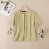 ZANZEA Women Casual Round Neck Solid Color Short Sleeve Blouse